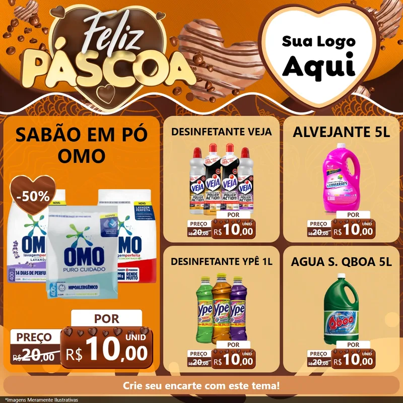 Modelo de Rede Social para Feed Facebook com o tema Feliz Páscoa para Produtos de Limpeza