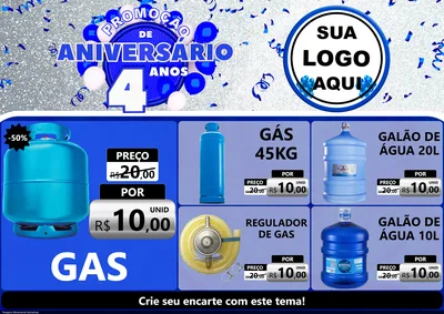 Modelo de Encarte para Encarte A4 Horizontal com o tema Promoção de Aniversário - 4 Anos para Água e gás