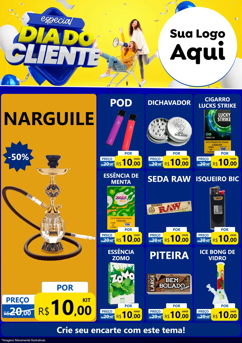 Modelo de Encarte para Encarte A4 Vertical com o tema Especial Dia do Cliente para Tabacaria