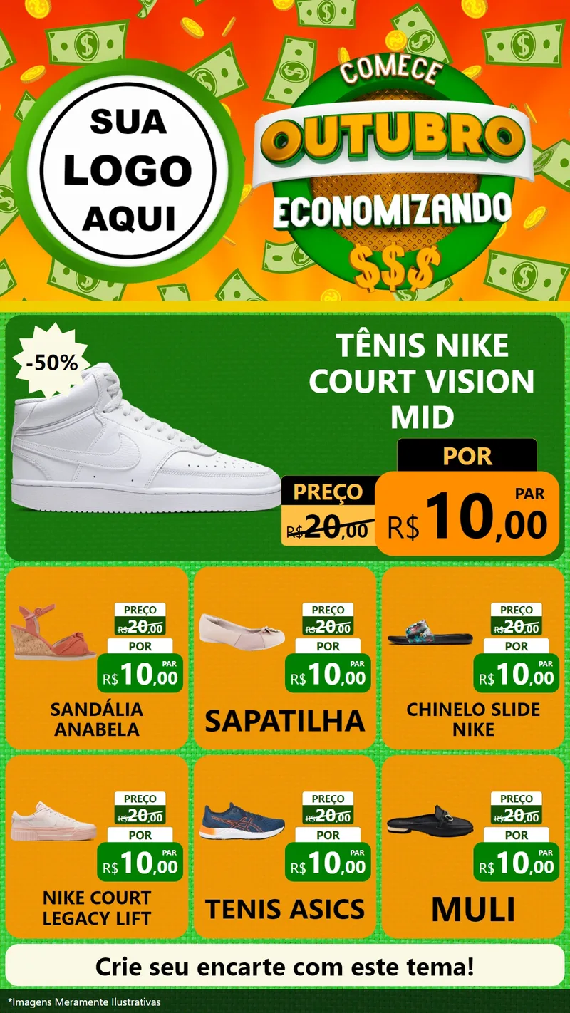 Modelo de Rede Social para Stories com o tema Comece Outubro Economizando para Calçados