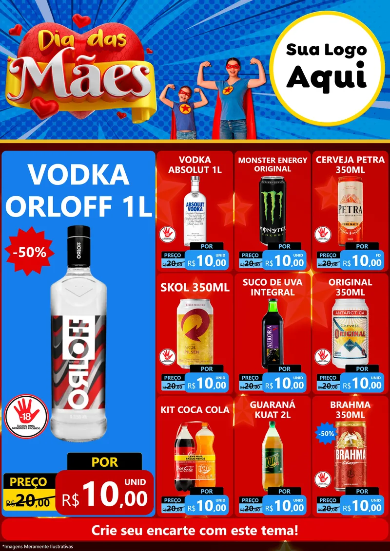 Modelo de Encarte para Encarte A4 Vertical com o tema Dia das Mães para Distribuidora de bebidas