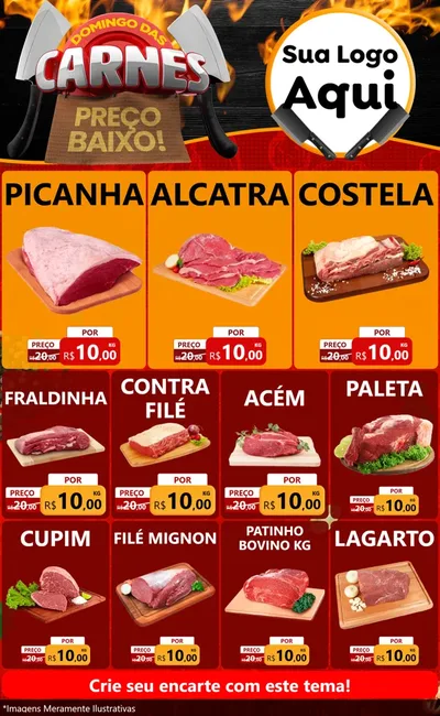Modelo de Encarte para Encarte Grande com o tema Domingo das Carnes para Açougue
