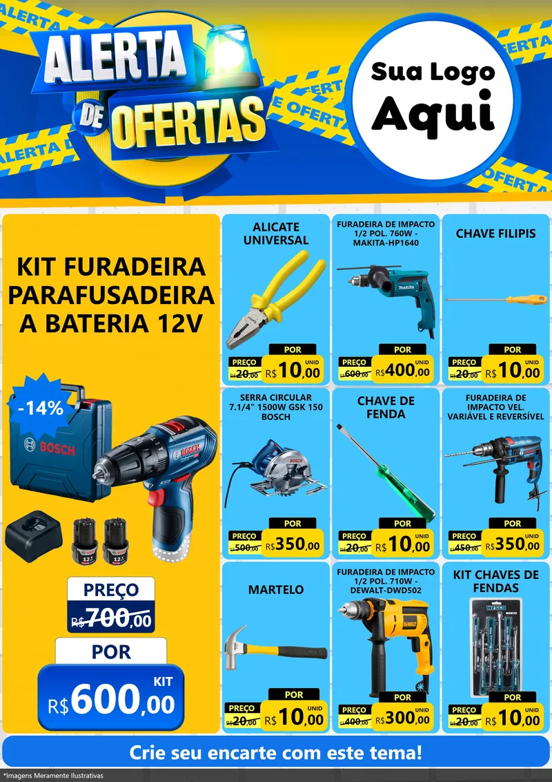 Modelo de Encarte para Encarte A4 Vertical com o tema Alerta de Ofertas para Maquinas e Ferramentas