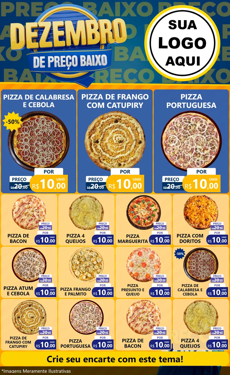 Modelo de Encarte para Encarte Grande com o tema Dezembro de Preço Baixo para Pizzaria