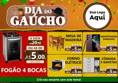 Modelo de Encarte para Encarte A4 Horizontal com o tema Dia do Gaúcho para Móveis e Eletro