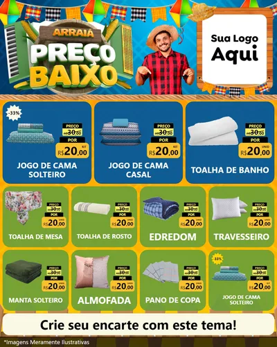 Modelo de Rede Social para Feed Instagram com o tema Arraiá de Preço Baixo - Junina para Cama, Mesa e Banho