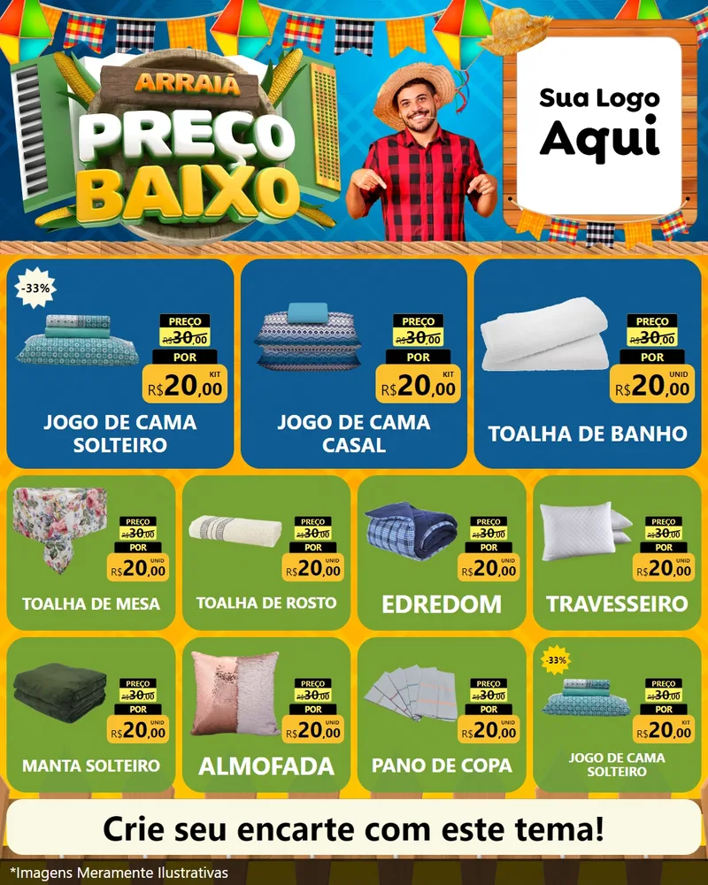 Modelo de Rede Social para Feed Instagram com o tema Arraiá de Preço Baixo - Junina para Cama, Mesa e Banho