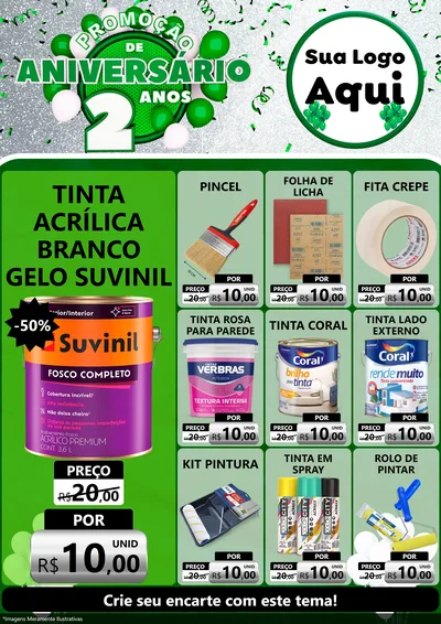 Modelo de Encarte para Encarte A4 Vertical com o tema Promoção de Aniversário - 2 Anos para Tintas e Ferramentas