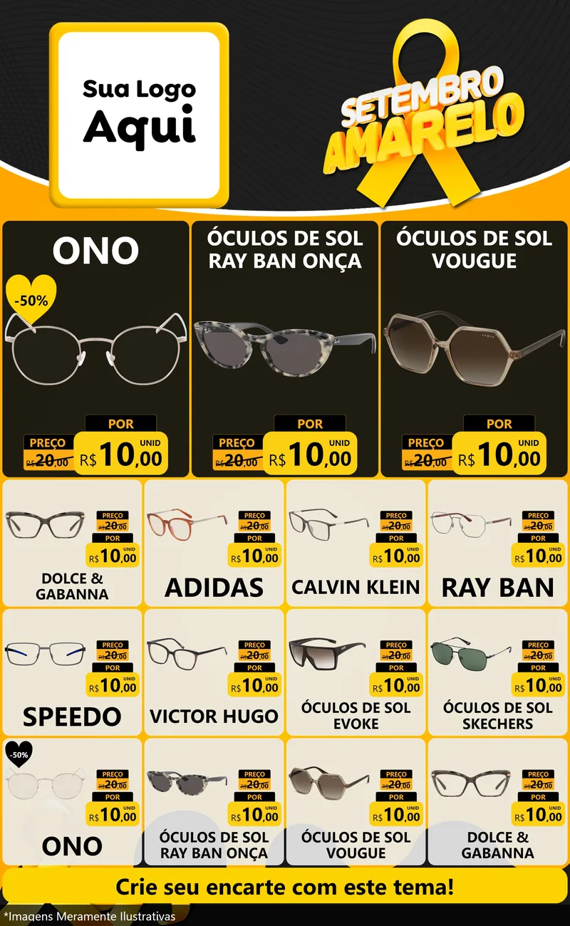 Modelo de Encarte para Encarte Grande com o tema Setembro Amarelo para Óticas