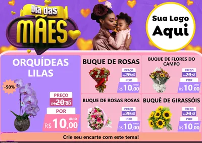 Modelo de Encarte para Encarte A4 Horizontal com o tema Dia das Mães para Floricultura e jardim