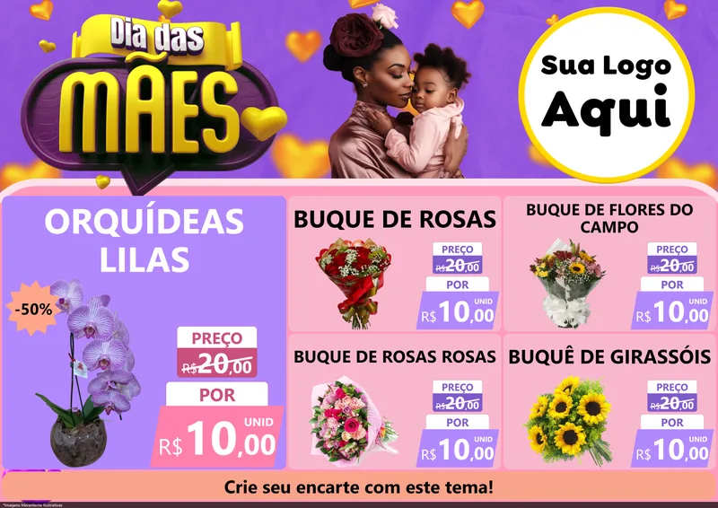 Modelo de Encarte para Encarte A4 Horizontal com o tema Dia das Mães para Floricultura e jardim