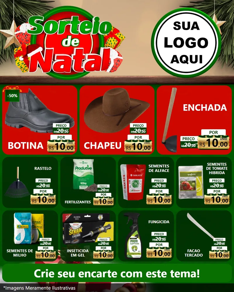 Modelo de Rede Social para Feed Instagram com o tema Sorteio de Natal para Agropecuária