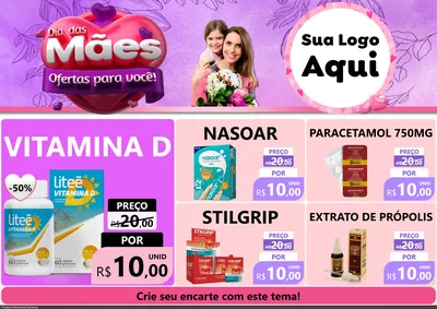 Modelo de Encarte para Encarte A4 Horizontal com o tema Dia das Mães Ofertas para Você! para Farmácia