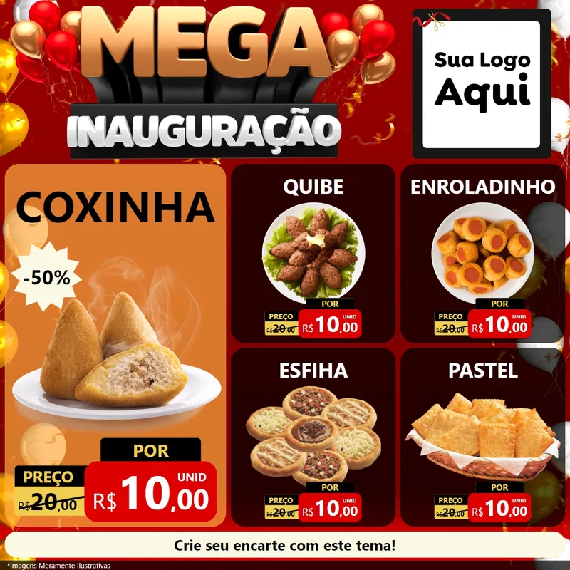 Modelo de Rede Social para Feed Facebook com o tema Mega Inauguração para Salgadaria