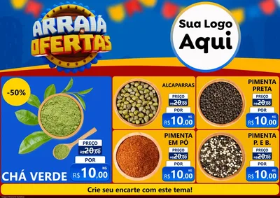 Modelo de Encarte para Encarte A4 Horizontal com o tema Arraiá de Ofertas - Junina para Produtos Naturais