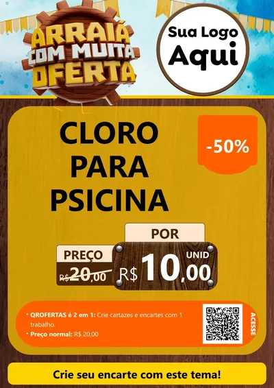 Modelo de Cartaz para Cartaz A4 Vertical com o tema Ofertas de São João - Junina para Produtos para Piscina