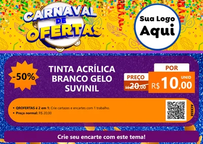 Modelo de Cartaz para Cartaz A4 Horizontal com o tema Carnaval de Ofertas para Tintas e Ferramentas