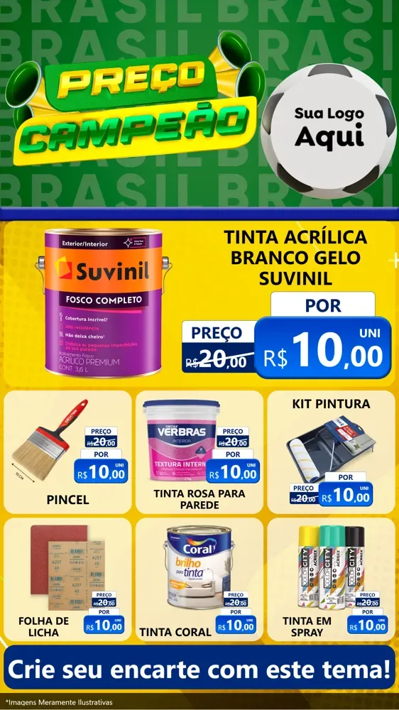 Modelo de Rede Social para Stories com o tema Preço Campeão - Copa para Tintas e Ferramentas