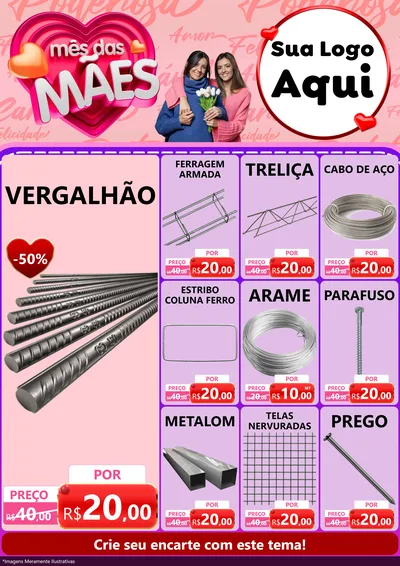 Modelo de Encarte para Encarte A4 Vertical com o tema Mês Das Mães para Ferragens