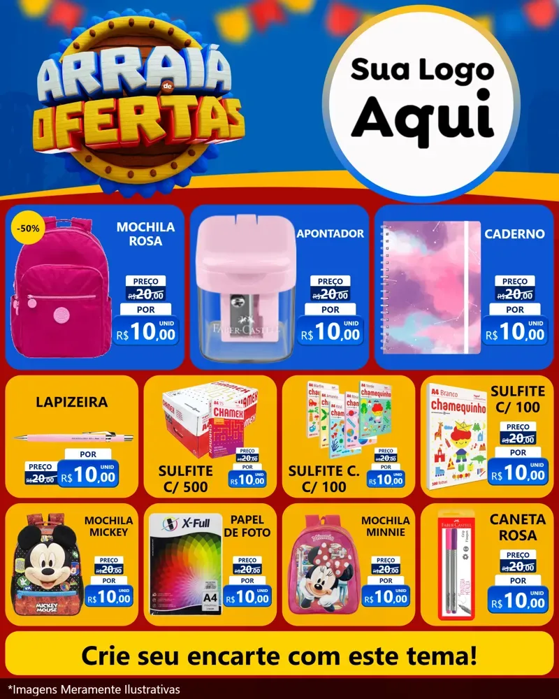 Modelo de Rede Social para Feed Instagram com o tema Arraiá de Ofertas - Junina para Papelaria