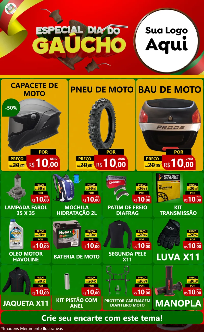 Modelo de Encarte para Encarte Grande com o tema Especial Dia do Gaúcho para Moto peças