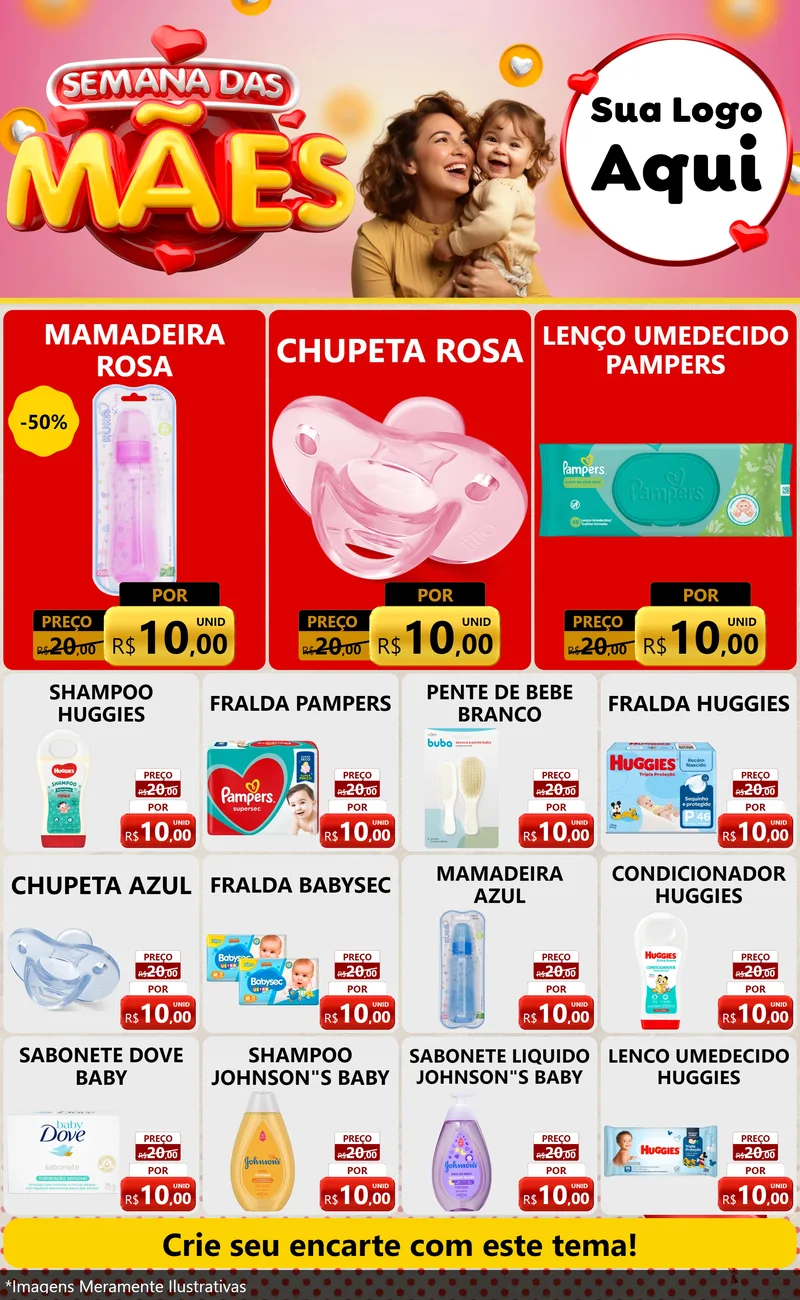 Modelo de Encarte para Encarte Grande com o tema Semana das Mães para Bebês