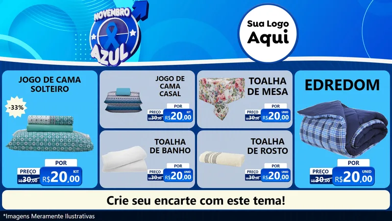 Modelo de TV para TV Horizontal com o tema Novembro Azul para Cama, Mesa e Banho