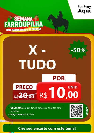 Modelo de Cartaz para Cartaz A4 Vertical com o tema Semana Farroupilha - Uma Barbaridade de Ofertas para Hamburgueria