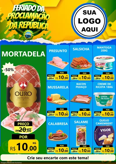 Modelo de Encarte para Encarte A4 Vertical com o tema Feriado da Proclamação da República para Frios e Laticínios