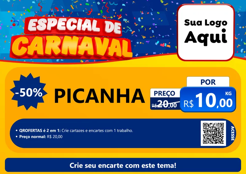 Modelo de Cartaz para Cartaz A4 Horizontal com o tema Especial de Carnaval para Açougue