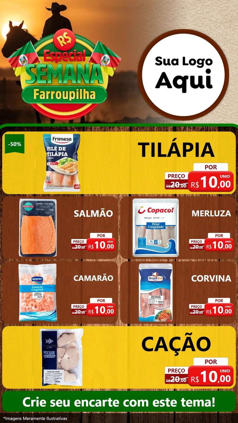 Modelo de TV para TV Vertical com o tema Especial Semana Farroupilha para Peixaria