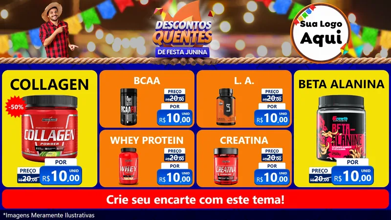 Modelo de TV para TV Horizontal com o tema Descontos Quentes de Festa Junina para Suplementos alimentares