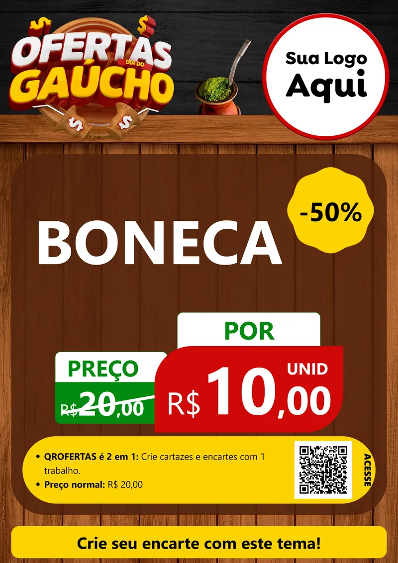 Modelo de Cartaz para Cartaz A4 Vertical com o tema Ofertas Dia do Gaúcho para Brinquedos