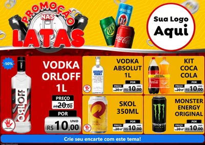 Modelo de Encarte para Encarte A4 Horizontal com o tema Promoção nas Latas para Distribuidora de bebidas