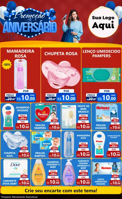 Modelo de Encarte para Encarte Grande com o tema Promoção de Aniversário para Bebês
