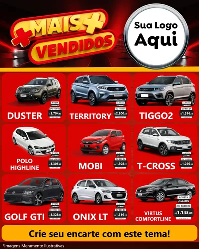 Modelo de Rede Social para Feed Instagram com o tema Mais Vendidos para Concessionaria de Carros