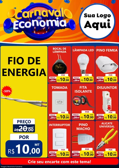 Modelo de Encarte para Encarte A4 Vertical com o tema Carnaval da Economia para Materiais Elétricos