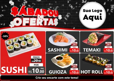Modelo de Encarte para Encarte A4 Horizontal com o tema Sabadou de Ofertas para Comida japonesa