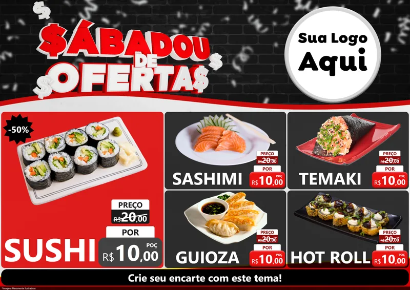Modelo de Encarte para Encarte A4 Horizontal com o tema Sabadou de Ofertas para Comida japonesa
