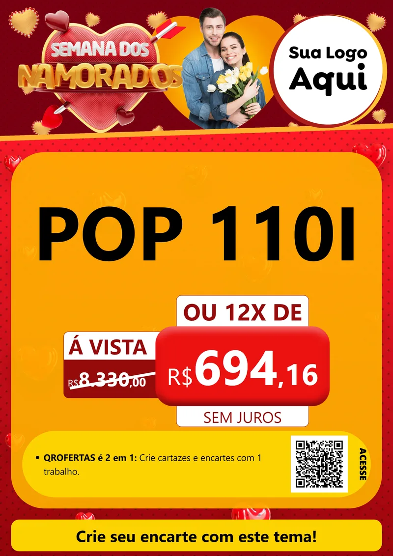 Modelo de Cartaz para Cartaz A4 Vertical com o tema Semana dos Namorados para Concessionaria de Motos