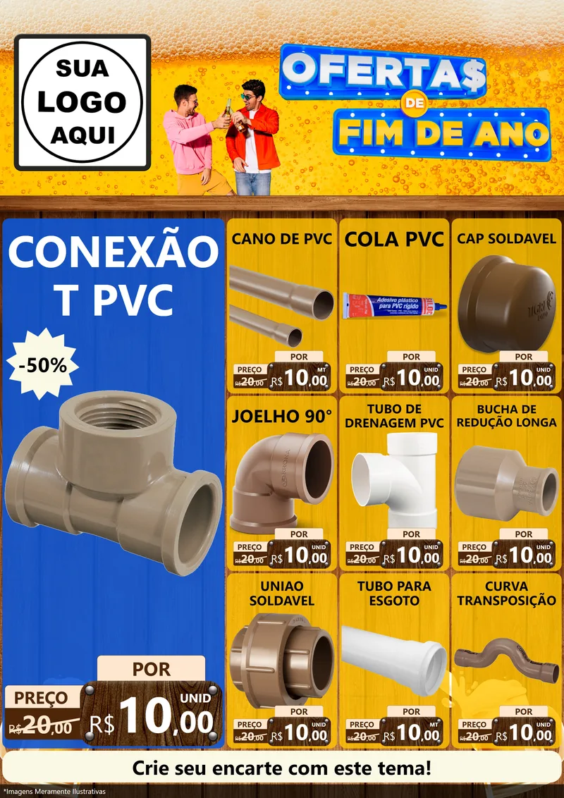 Modelo de Encarte para Encarte A4 Vertical com o tema Ofertas de Fim de Ano para Tubos e conexões