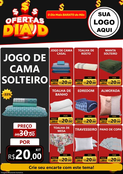Modelo de Encarte para Encarte A4 Vertical com o tema Ofertas Dia D para Cama, Mesa e Banho
