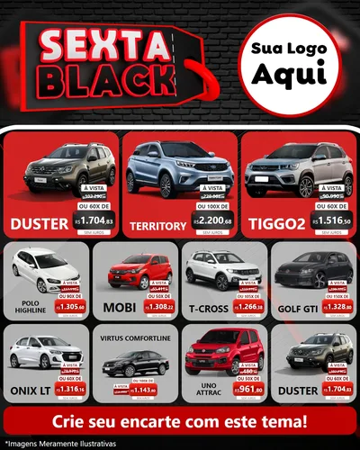 Modelo de Rede Social para Feed Instagram com o tema Sexta Black para Concessionaria de Carros