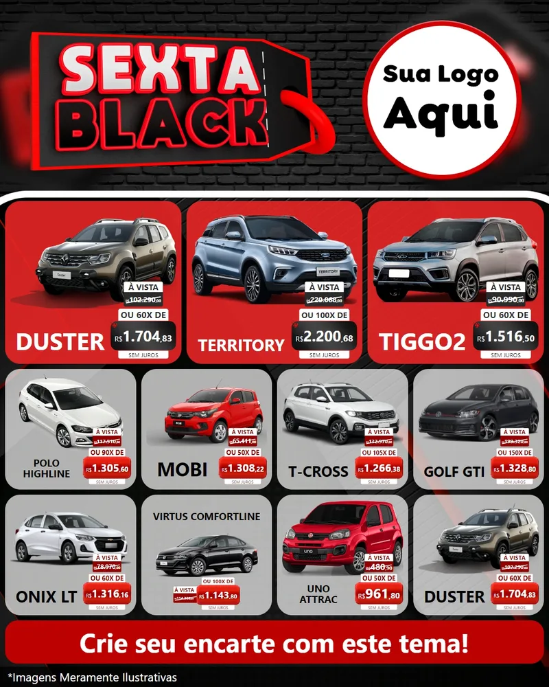 Modelo de Rede Social para Feed Instagram com o tema Sexta Black para Concessionaria de Carros