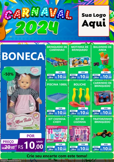 Modelo de Encarte para Encarte A4 Vertical com o tema Carnaval 2027 para Brinquedos