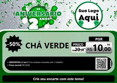 Modelo de Cartaz para Cartaz A4 Horizontal com o tema Promoção de Aniversário - 2 Anos para Produtos Naturais