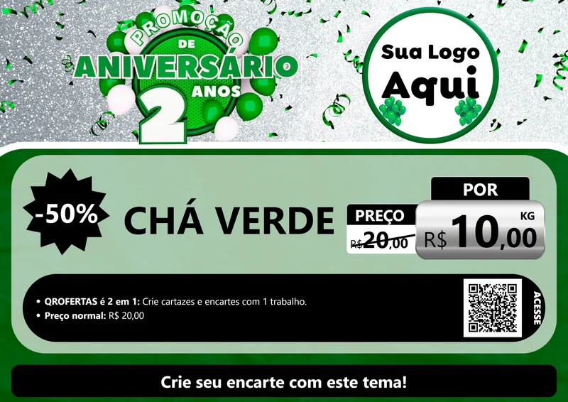Modelo de Cartaz para Cartaz A4 Horizontal com o tema Promoção de Aniversário - 2 Anos para Produtos Naturais
