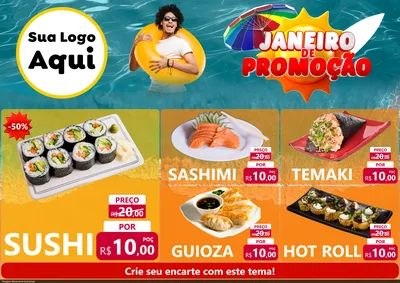 Modelo de Encarte para Encarte A4 Horizontal com o tema Janeiro de Promoção para Comida japonesa