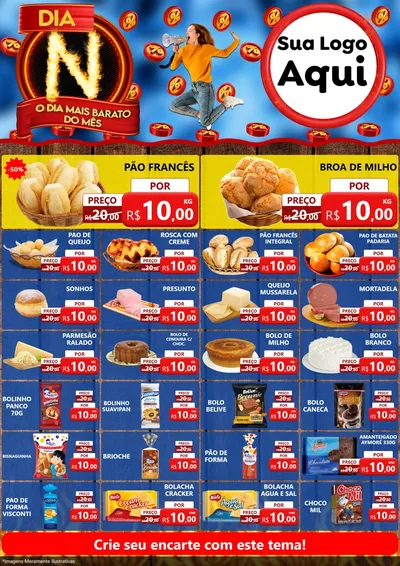 Modelo de Encarte para Encarte A4 Vertical com o tema Dia N - O Dia Mais Barato Do Mês para Padaria