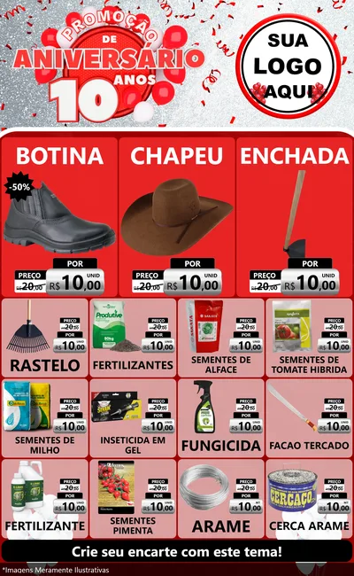 Modelo de Encarte para Encarte Grande com o tema Promoção de Aniversário - 10 Anos para Agropecuária